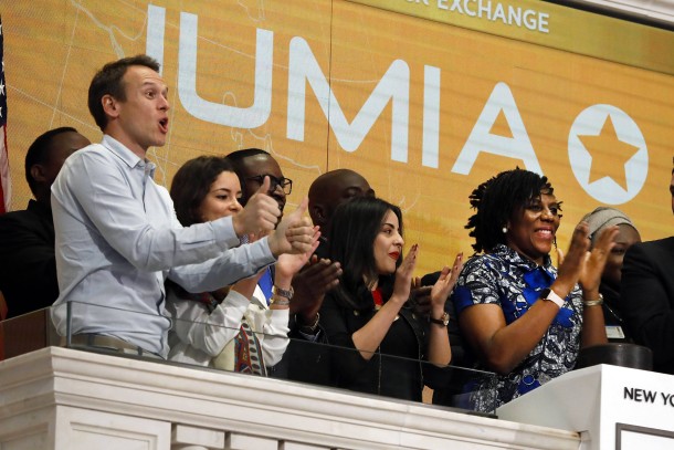 Die Chefs von Jumia feiern den Börsengang ihres Unternehmens an der Wall Street im April 2019.