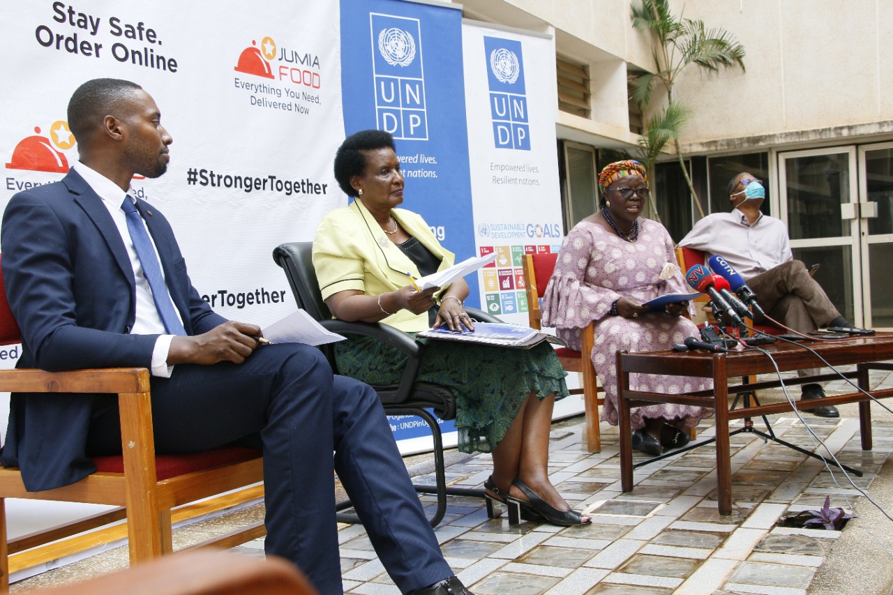 L-R The CEO Jumia Uganda Mr. Ron Kawamara, Minister of Trade, industry and Cooperatives; Hon. Amelia Kyambadde, the UNDP Resident Representative, Ms. Elsie Attafuah during the launch